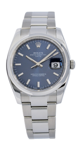 Rolex Oyster Perpetual Date, Blue Baton Dial. Ref: 115200 (Papers 2015)