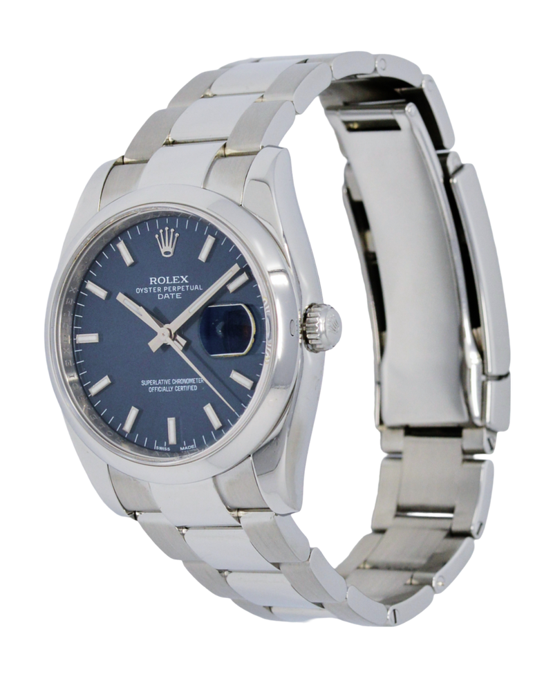 Rolex Oyster Perpetual Date, Blue Baton Dial. Ref: 115200 (Papers 2015)