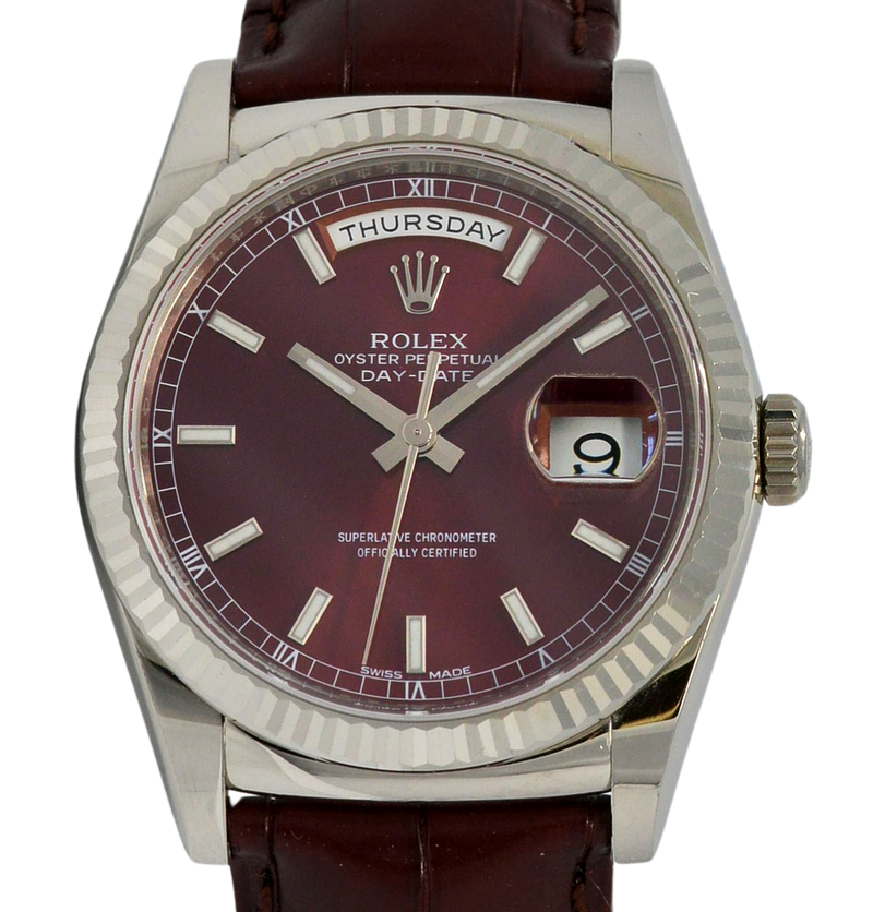 Rolex Day-Date 36, White Gold with Cherry Dial. Ref: 118139