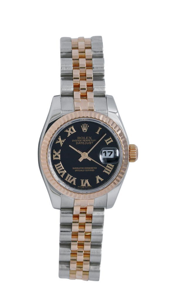 Rolex Lady-Datejust Steel & Rose Gold, Black Roman Numeral Dial. Ref: 179171 (2009)