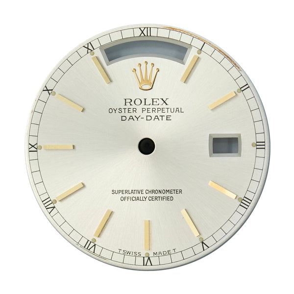 Rolex Day Date 36mm Silver Gold Baton Dial. For 18038