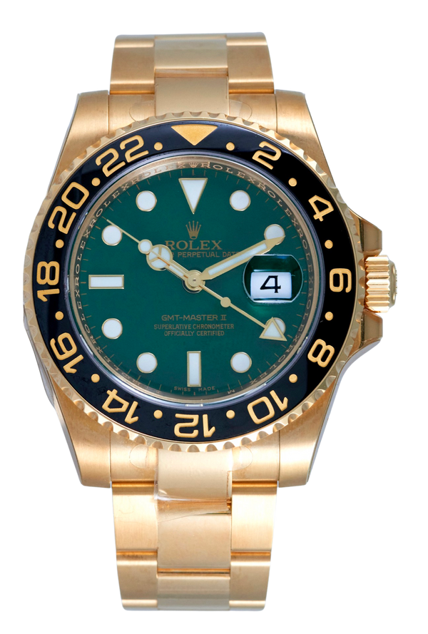 Rolex GMT-Master II Yellow Gold, Green Dial. Ref: 116718LN NOS Stickers (B/P 2008)