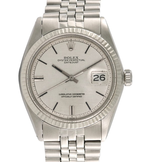 Rolex Datejust Steel with Silver 'Linen/Tapestry' Dial. Ref: 1601